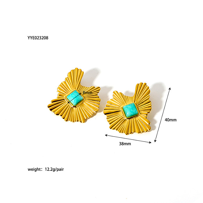 1 Pair Retro Square Heart Shape Plating Inlay Stainless Steel  Natural Stone 18K Gold Plated Earrings