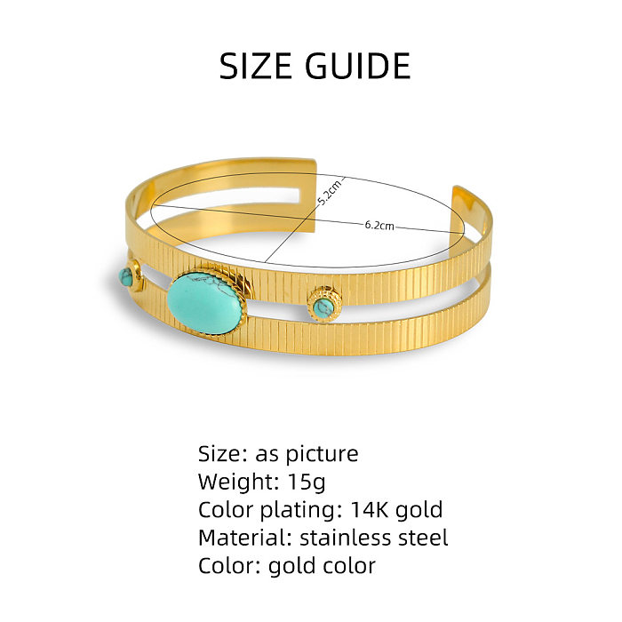 IG Style French Style Round Stainless Steel Plating Inlay Natural Stone 14K Gold Plated Bangle