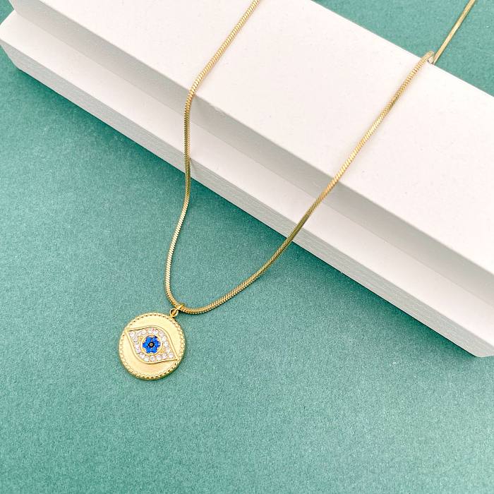 Fashion Round Water Droplets Stainless Steel  Plating Inlay Artificial Gemstones Pendant Necklace 1 Piece