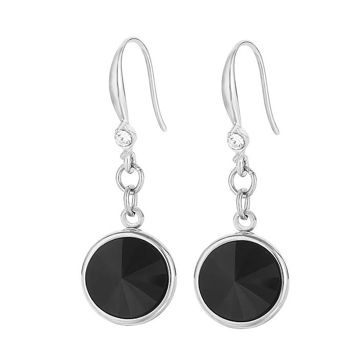 Sweet Round Stainless Steel  Plating Inlay Natural Stone Glass Drop Earrings 1 Pair