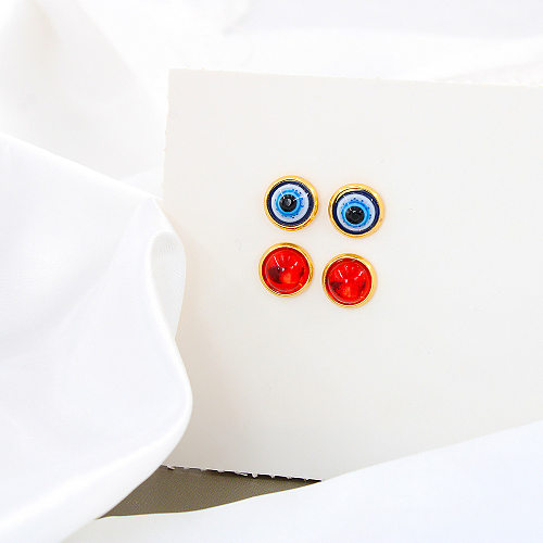Pendientes tipo botón de acero inoxidable con revestimiento de ojo, estilo clásico, 1 pieza