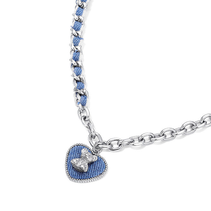 Hip-Hop Bear Heart Shape Cloth Stainless Steel Pendant Necklace In Bulk