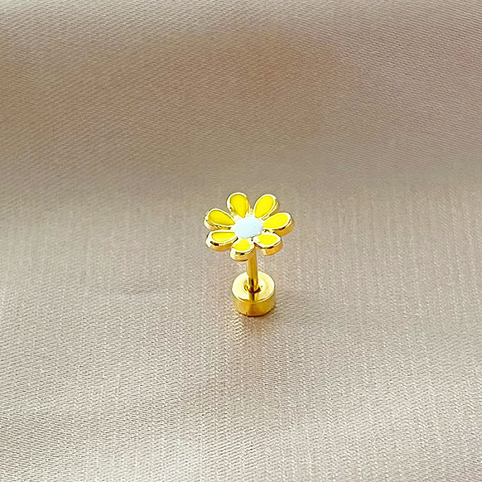 1 Piece Simple Style Flower Enamel Stainless Steel  Ear Studs