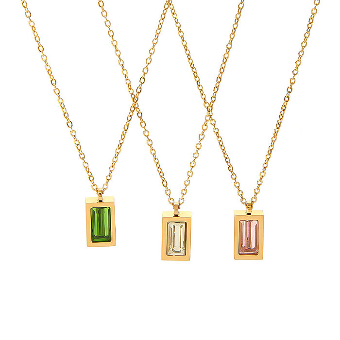 Schlichter Stil, quadratische Halskette mit Zirkon-Anhänger aus Edelstahl, 18 Karat vergoldet, in großen Mengen