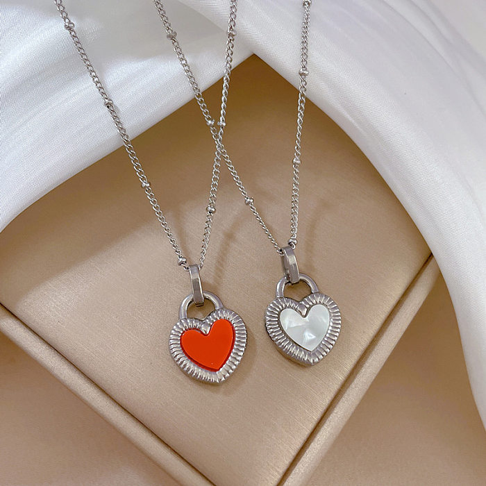 Fashion Heart Shape Stainless Steel Inlay Shell Pendant Necklace 1 Piece