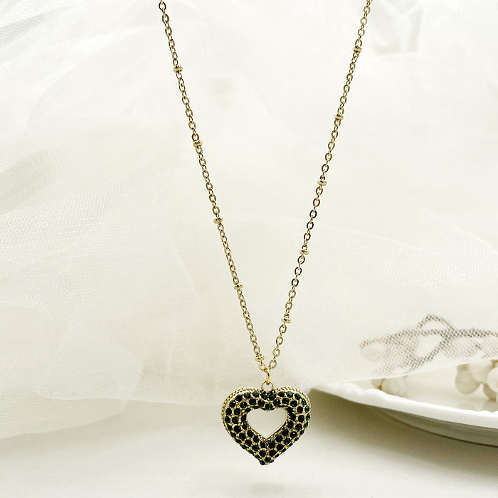 Glam Romantic Heart Shape Stainless Steel  Gold Plated Rhinestones Pendant Necklace In Bulk