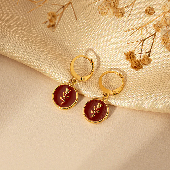 1 par de brincos banhados a ouro em aço inoxidável com flor de estilo simples e revestimento epóxi