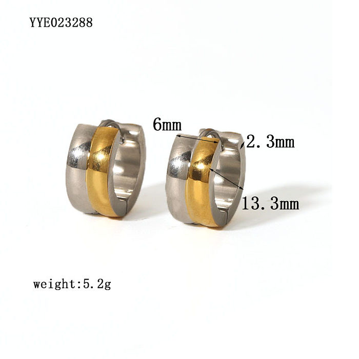 1 paire de boucles d'oreilles plaquées or 18 carats, Style Simple, incrustation ronde en acier inoxydable et Zircon