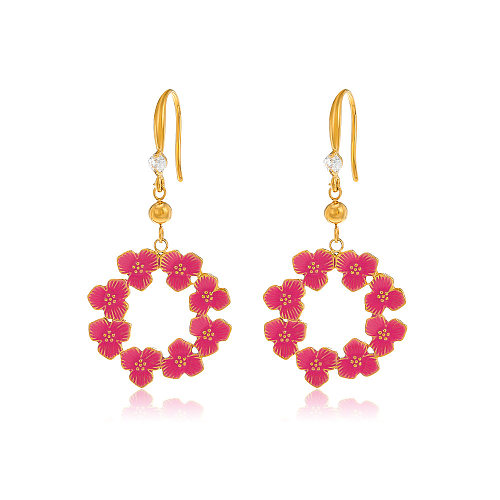 Retro Flower Stainless Steel  Plating Drop Earrings 1 Pair
