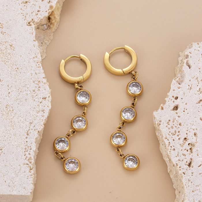 1 Paar moderne, halbkreisförmige, runde, quadratische Ohrringe aus Edelstahl mit Inlay und künstlichen Edelsteinen
