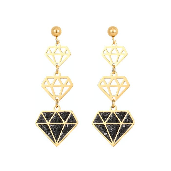 1 Pair Elegant Business Round Square Smiley Face Plating Inlay Stainless Steel  Zircon Gold Plated Silver Plated Earrings