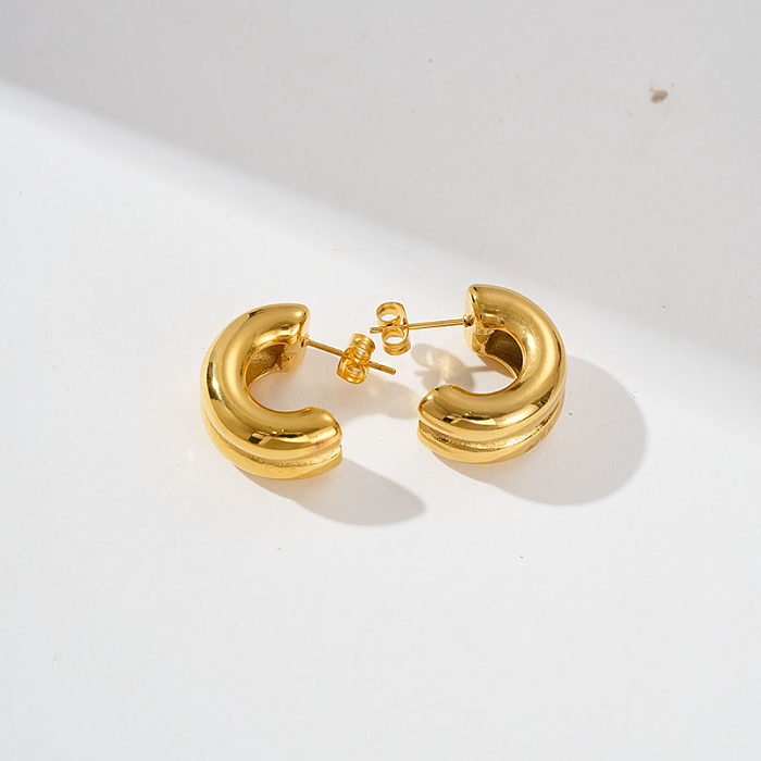 1 Pair Retro Commute C Shape Plating Stainless Steel  Gold Plated Earrings