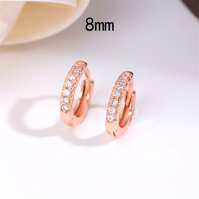 1 Pair Retro Simple Style Round Plating Inlay Stainless Steel  Zircon Rose Gold Plated Hoop Earrings