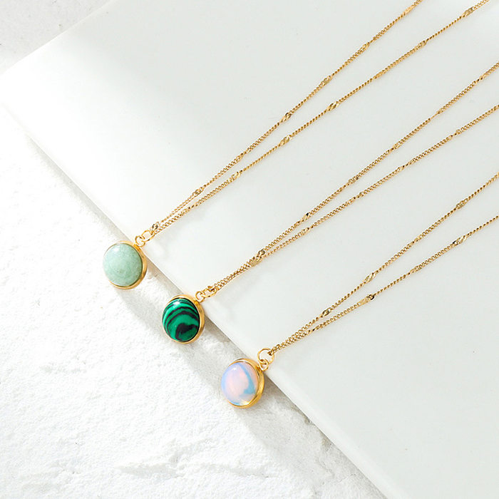 Pendant Collarbone Chain Color Round Stone Stainless Steel Necklace