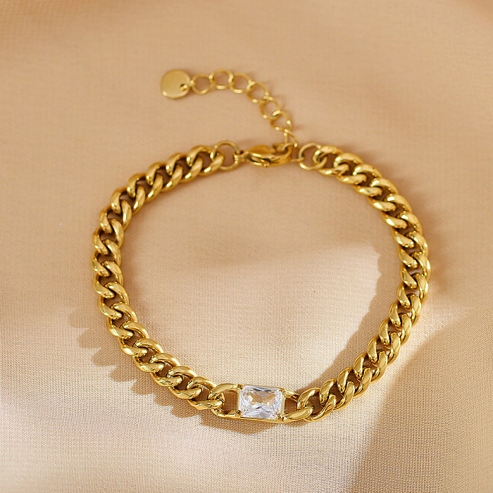 Bracelets en Zircon plaqué or, élégants et luxueux, Style Simple, rectangulaire, en acier inoxydable, en vrac