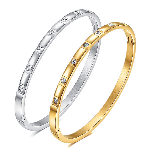 Wholesale Simple Style Round Stainless Steel Plating Inlay 18K Gold Plated Zircon Bangle