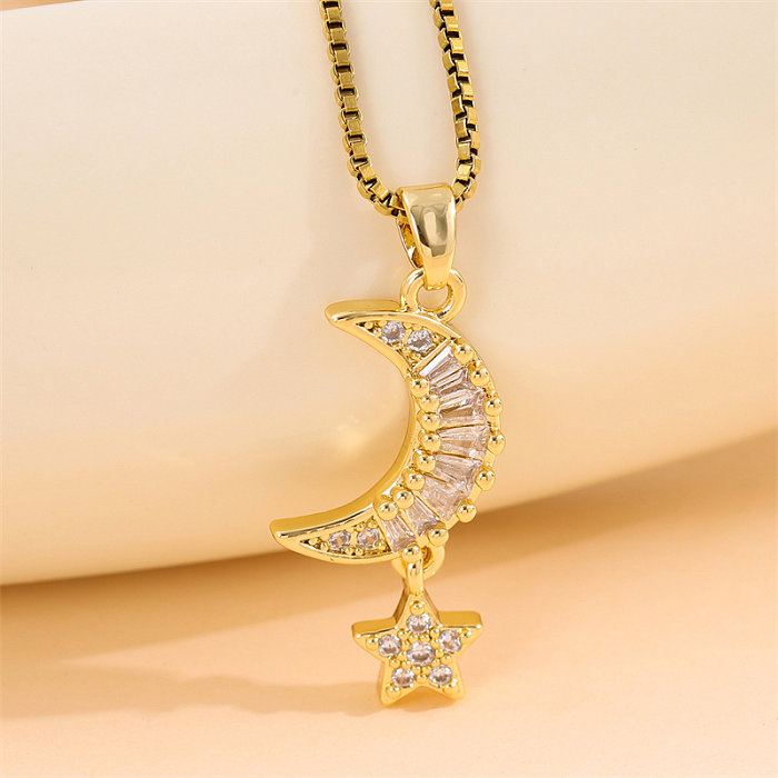 Elegante estilo simples streetwear forma de coração flor borboleta aço inoxidável chapeamento inlay zircão 18k banhado a ouro pingente colar