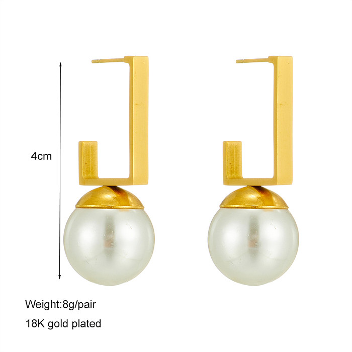 Clous d'oreilles en perles géométriques de style vintage en acier inoxydable plaqué or, 1 paire