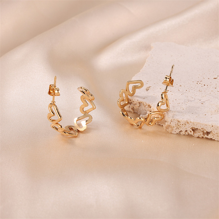 1 Pair Basic Lady Korean Style Heart Shape Plating Stainless Steel  Gold Plated Ear Studs