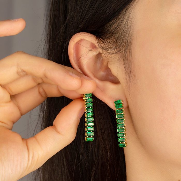 Boucles d'oreilles pendantes en acier inoxydable, 1 paire, Style Simple, incrustation de pampilles, Zircon plaqué or