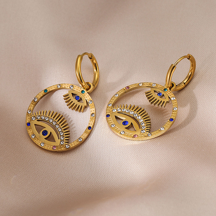 Wholesale 1 Pair Artistic Devil'S Eye Stainless Steel 18K Gold Plated Zircon Drop Earrings