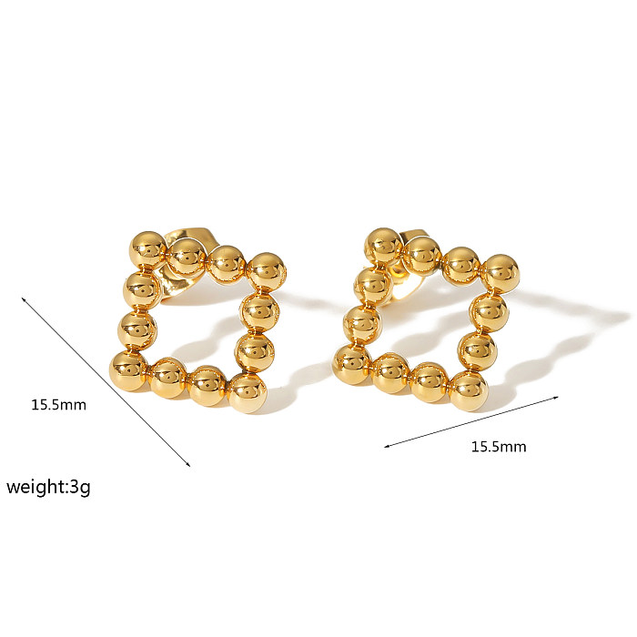 1 Paar Retro-Ohrringe aus viereckigem, rundem, herzförmigem, poliertem Edelstahl mit 18-Karat-Vergoldung
