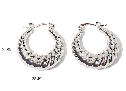 1 Pair Simple Style Spiral Stripe Stainless Steel  Hoop Earrings
