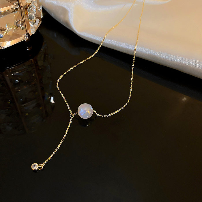 Elegant Geometric Stainless Steel Inlay Artificial Pearls Rhinestones Necklace