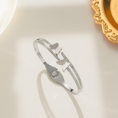 Retro Butterfly Titanium Steel Inlay Rhinestones Bangle