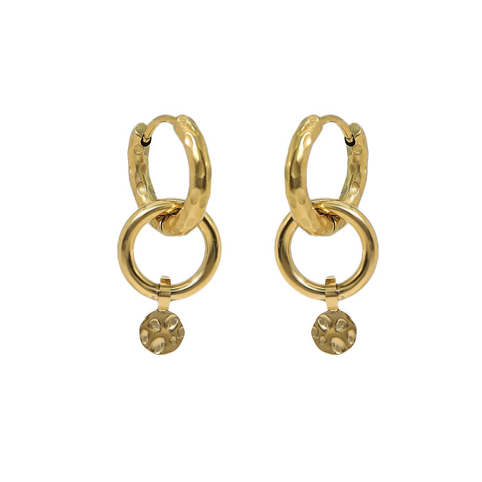1 Pair IG Style Retro French Style Double Ring Plating Stainless Steel  18K Gold Plated Drop Earrings