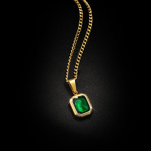 Elegant Square Stainless Steel Inlay Zircon Pendant Necklace