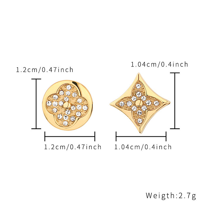 1 Pair Casual Simple Style Printing Polishing Plating Inlay Stainless Steel  Zircon Gold Plated Ear Studs