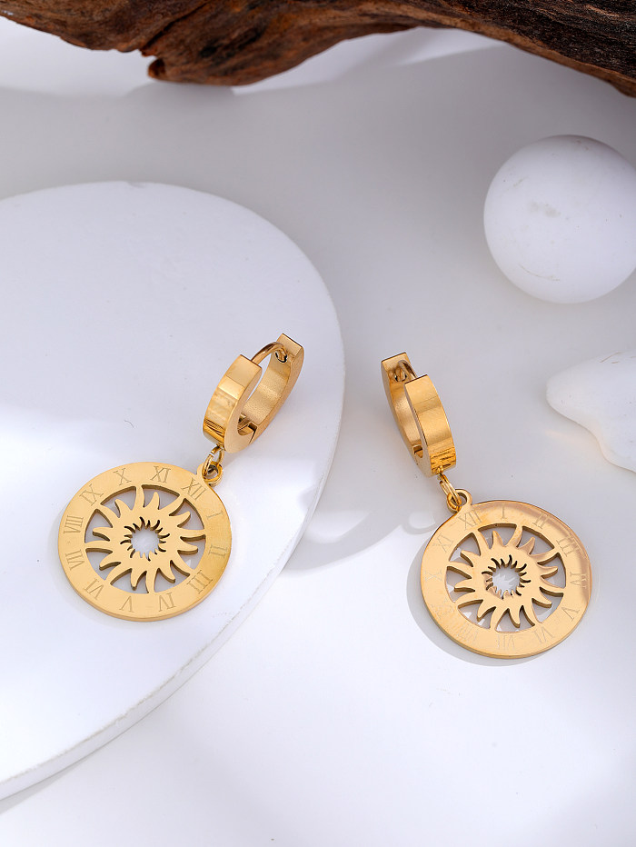 1 par de brincos de gota banhados a ouro 18K estilo simples estilo romano com letras em aço inoxidável