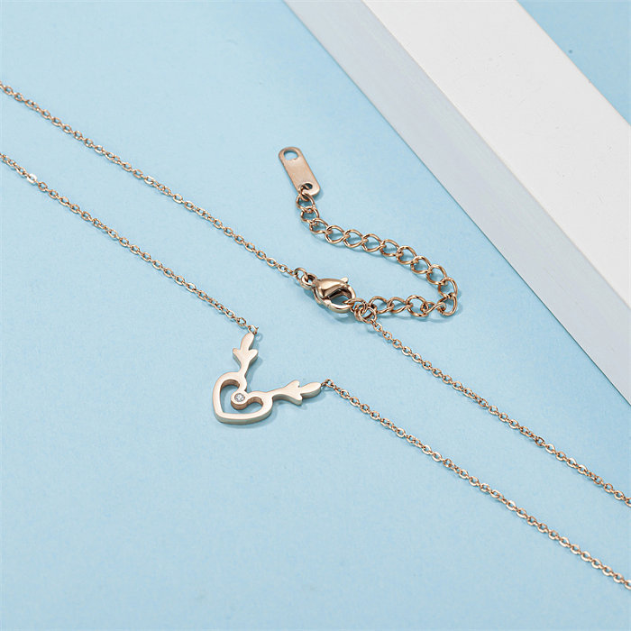 Simple Style Antlers Stainless Steel  Stainless Steel Plating Hollow Out Inlay Diamond Rose Gold Plated Necklace