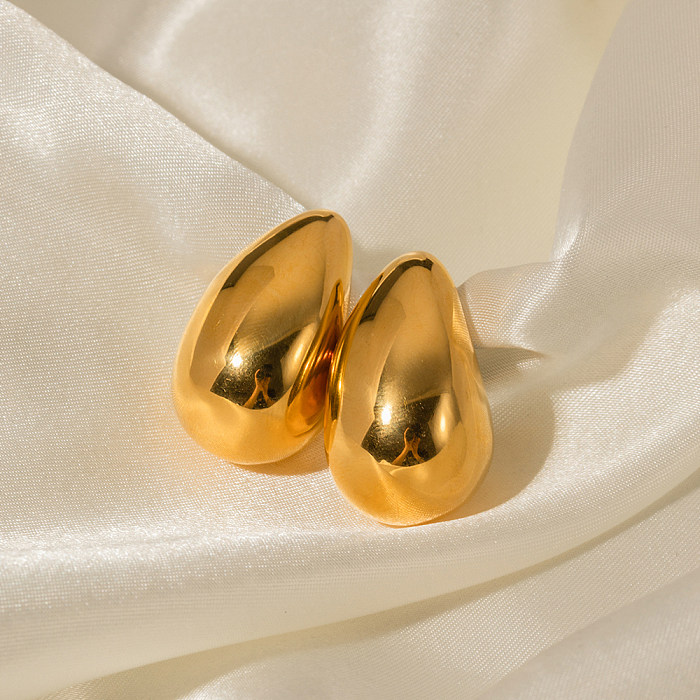 1 Paar schlichte Ohrringe aus Edelstahl mit Wassertropfenbeschichtung und 18-Karat-Vergoldung