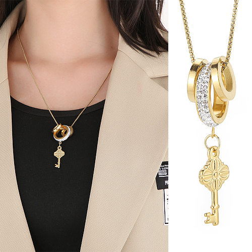 Fashion Geometric Stainless Steel  Sweater Chain Rhinestones Stainless Steel  Necklaces