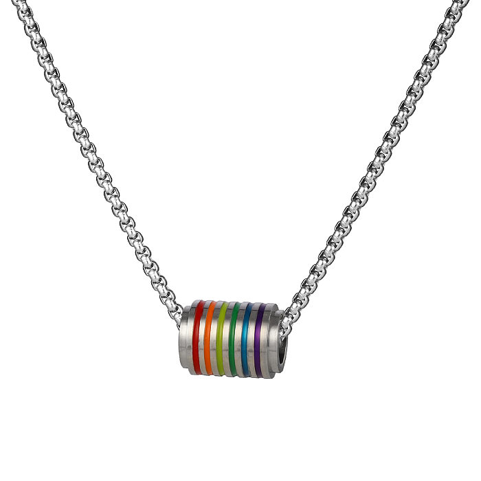 Retro Round Rainbow Stainless Steel Inlay Glass Necklace 1 Piece