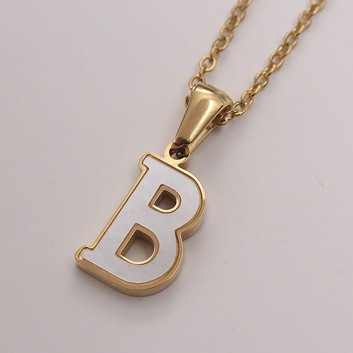 Platform New Stainless Steel  Stickers Shell 26 Letter Necklace Hot Gold English Stainless Steel Pendant Wholesale jewelry