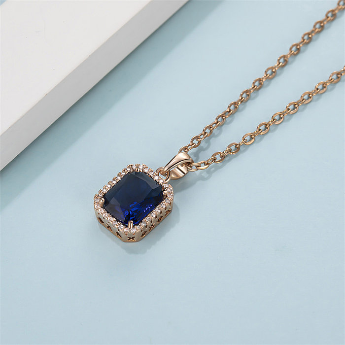 Casual Simple Style Classic Style Square Stainless Steel  Plating Inlay Gem Rose Gold Plated Pendant Necklace