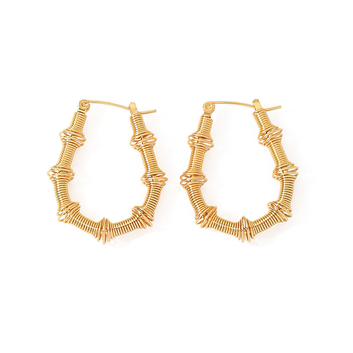 1 Pair Vintage Style Novelty U Shape Bamboo Plating Hollow Out Stainless Steel  18K Gold Plated Hoop Earrings