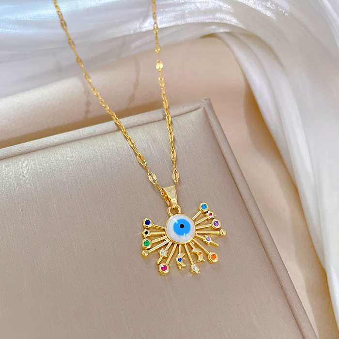 Fashion Devil'S Eye Star Moon Stainless Steel  Copper Inlay Rhinestones Pendant Necklace