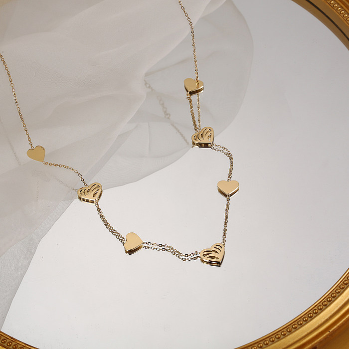 Modische schlichte Herz-Halskette aus 14-karätigem Gold mit Edelstahlbeschichtung