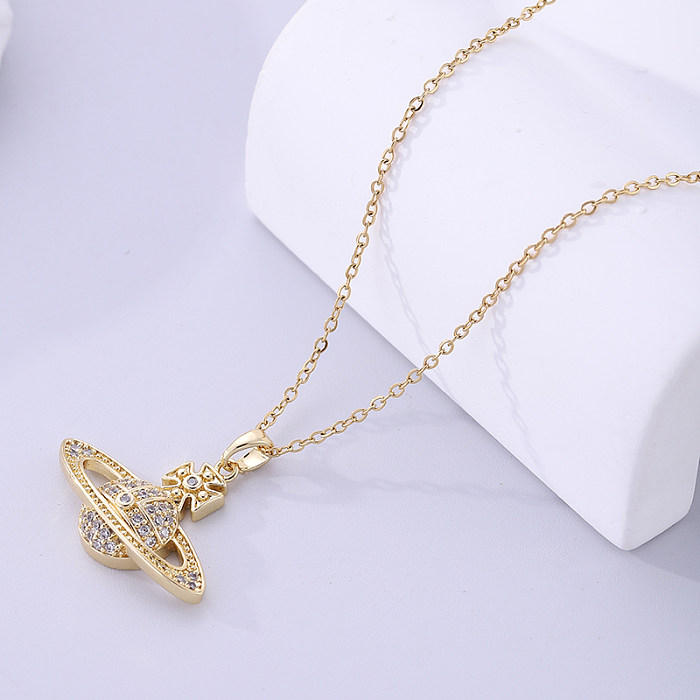 Simple Style Solid Color Stainless Steel  Plating Inlay Zircon 18K Gold Plated Pendant Necklace