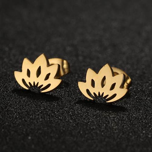 1 Pair Lady Modern Style Simple Style Lotus Plating Hollow Out Stainless Steel  Ear Studs