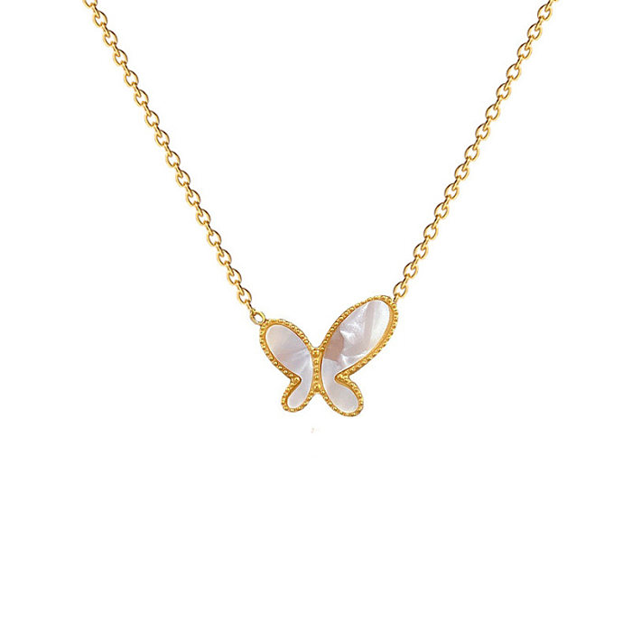 Einfache Schmetterlings-Halskette mit Opal-Anhänger aus Edelstahl und Kupfereinlage