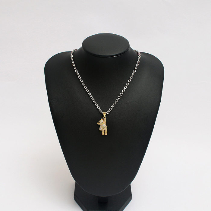Simple Zircon Bear Stainless Steel Necklace Wholesale Jewelry