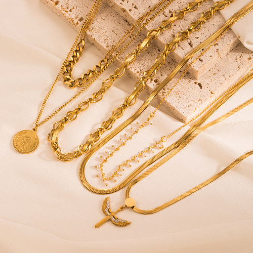 Retro-Perlenkette mit runden Flügeln und Intarsien aus Edelstahl, 1 Stück