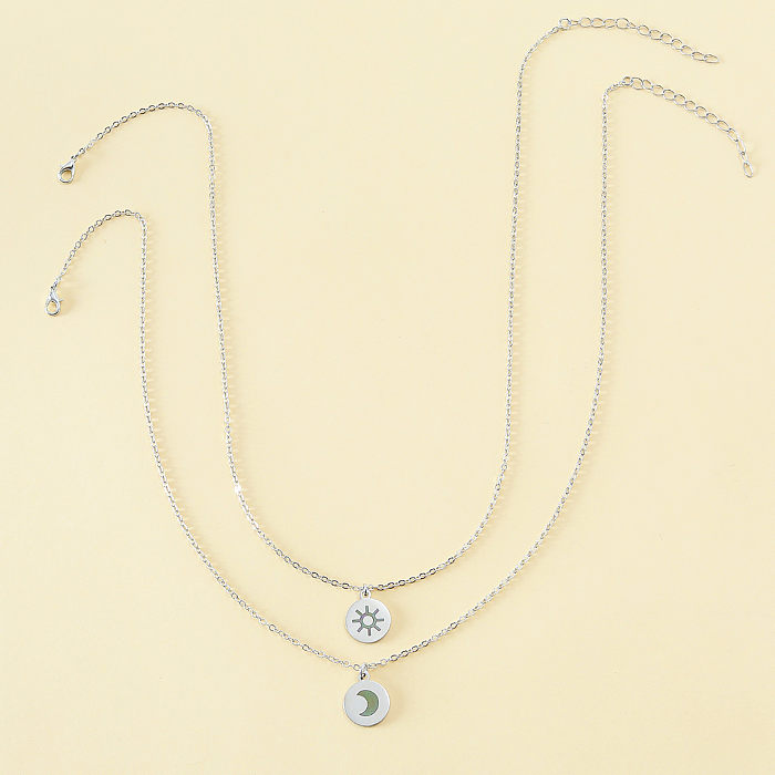 Simple Style Sun Moon Stainless Steel  Polishing Necklace 2 Pieces