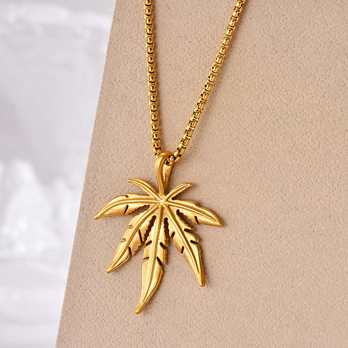 Hip-Hop Punk Leaves Stainless Steel  Polishing Plating 14K Gold Plated Pendant Necklace