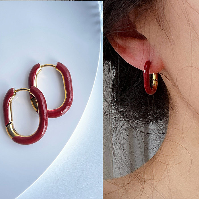 1 paire de boucles d'oreilles rétro en forme de U en acier inoxydable et émail